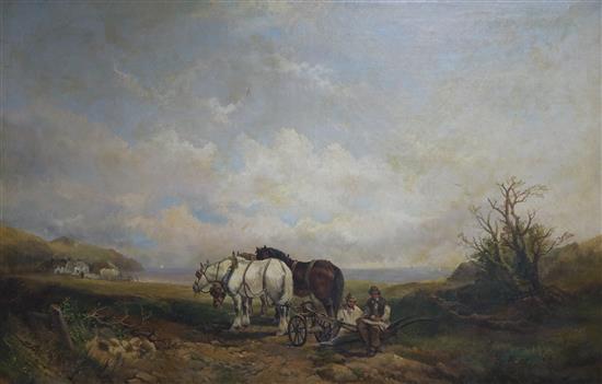 Joseph Horler (1809-1887) Ploughman resting in a coastal landscape 80 x 121cm